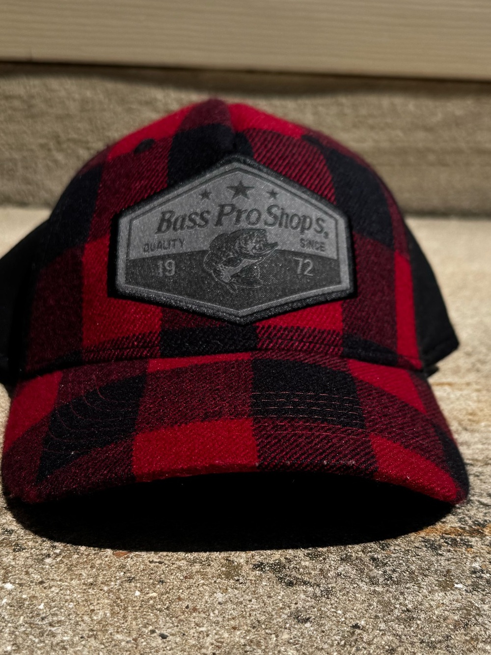 Bass Pro Shops Red & Black Plaid Trucker Cap with Patch